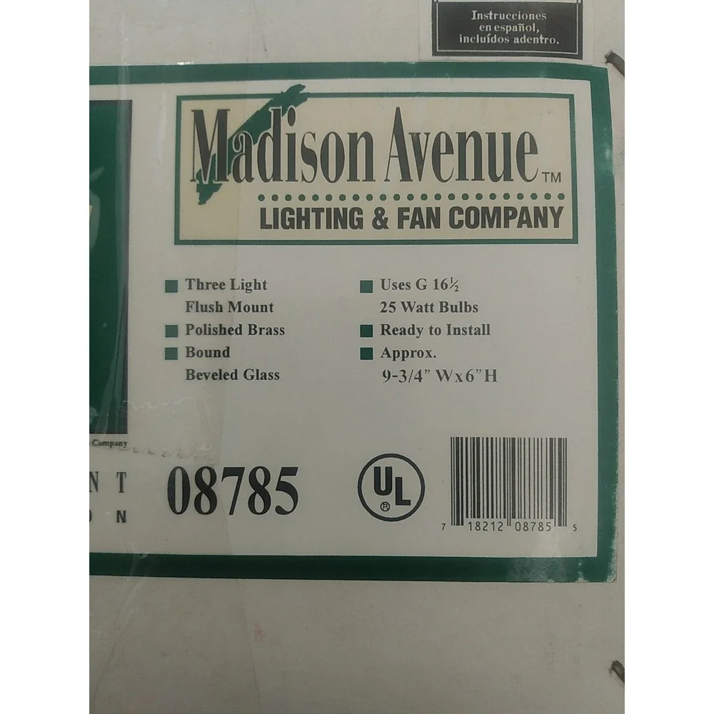 Madison Avenue Flush Mount Collection, #08785, 3 Light, Polished Brass Fixture